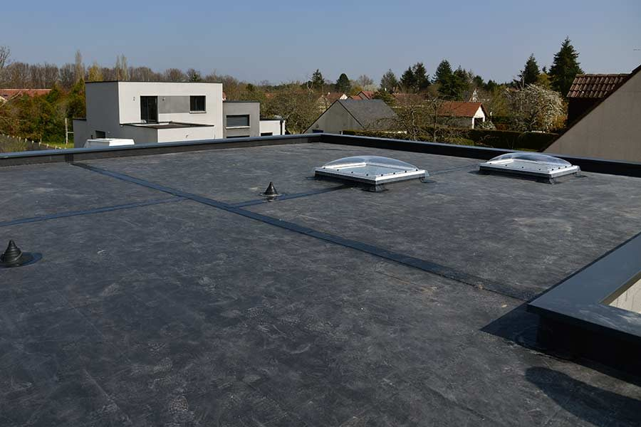 EPDM rubber membrane roof with skylights